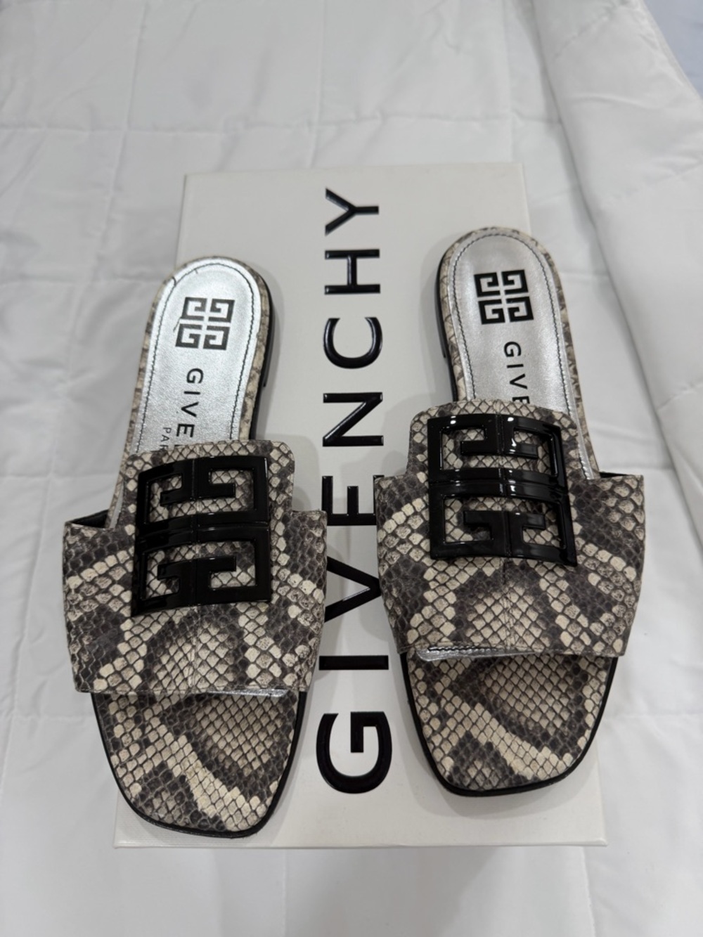Givenchy Black & Gray Snake-Print Slide Mules